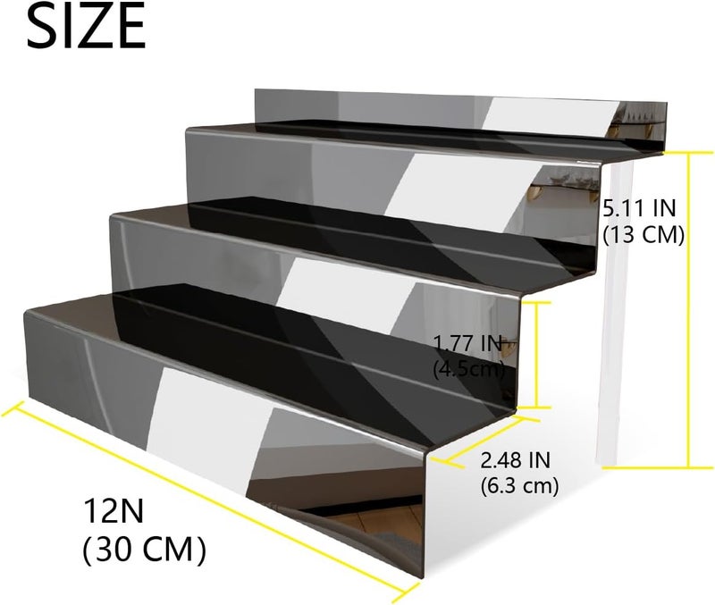 YMVV 12 IN Mirror Black Acrylic 3 Tier Display Riser Perfume Organizer, Perfume Cologne Organizer Holder, Pops Toy Figures, Clear Cupcake Riser, Dessert Shelf - Image 2